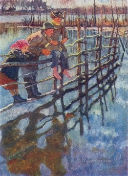Nikolay Petrovich Bogdanov Belsky Painting - Niños en una valla Nikolay Bogdanov Belsky